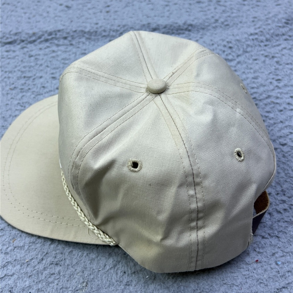 VTG Farmland Trucker Hat K-Brand Beige Denim Cord Cap Leather Strap USA Made - Picture 4 of 12